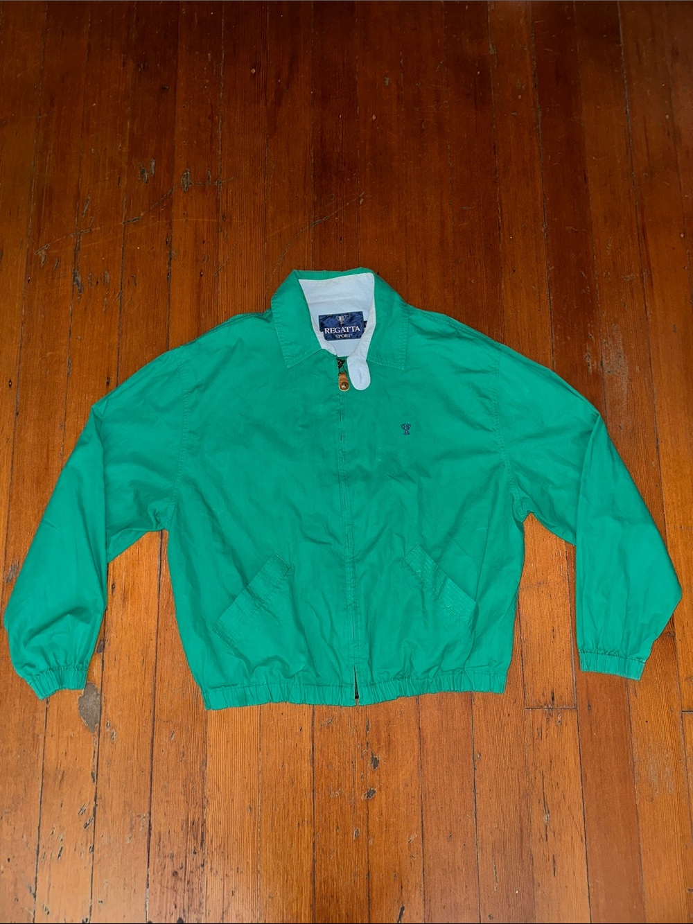 Vintage Regatta Green Harrington Bomber Style Zip Front Jacket Pockets Collar
